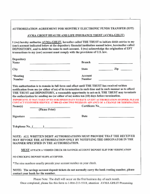 Authorization Agreement for Monthly EFT