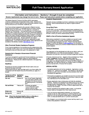 University of Waterloo Full-Time Bursary Application