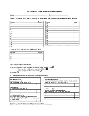Liberal Studies Plan Requirements