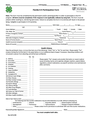 Florida 4-H Participation Form