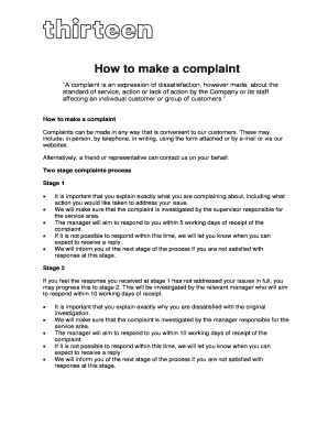 Thirteen Group Complaint Form