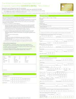 American Express Corporate Gold Card Employee Application
