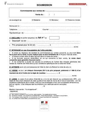 Formulaire de soumission pour l'achat de mobilier de l'État