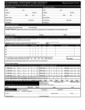Hampshire Township Park District Registration Form