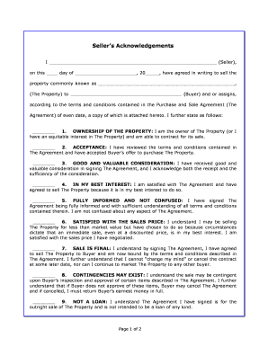 Seller's Property Sale Acknowledgement Form