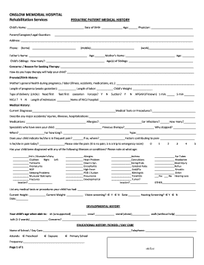Pediatric Patient Medical History Form