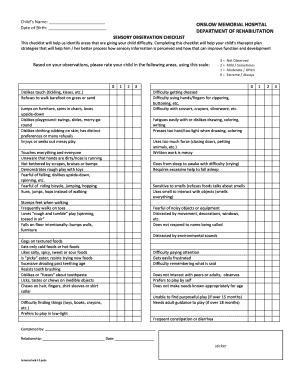 Sensory Observation Checklist