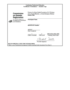 Continuing Professional Education Certificate of Attendance