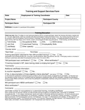 Training and Support Services Form