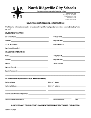 Court Placement Form for Foster Children