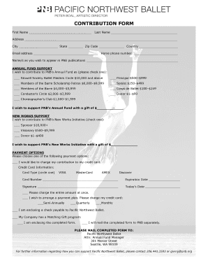 Pacific Northwest Ballet Contribution Form