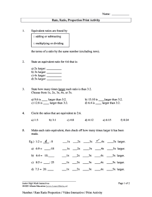 Rate Ratio Proportion Print Activity