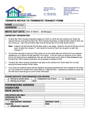 Tenants Notice to Terminate Tenancy Form