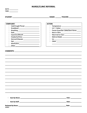 School Nurse Clinic Referral Form