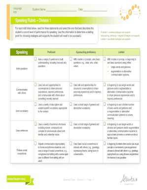 Speaking Rubric for Division 1 Students