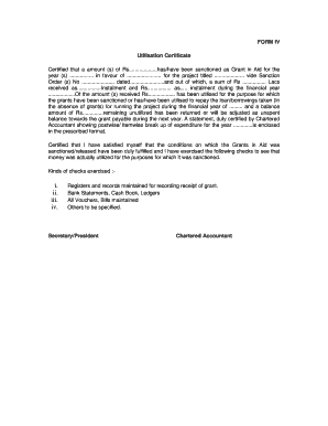 Utilisation Certificate Form IV