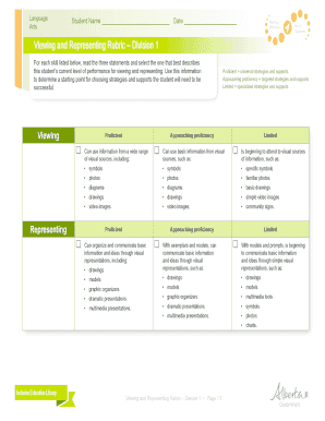 Viewing and Representing Rubric