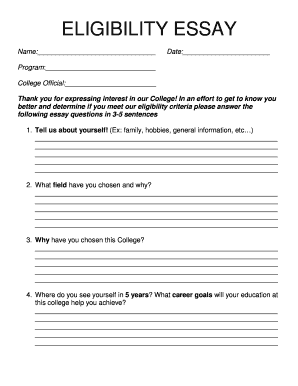 College Eligibility Essay Form