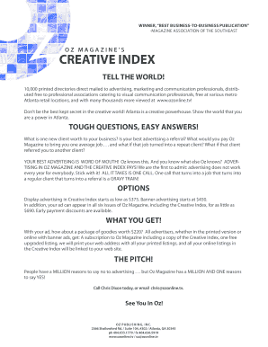Oz Magazine Creative Index Advertising Form
