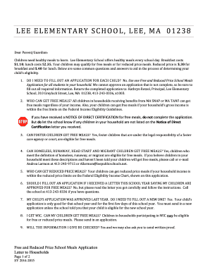 Massachusetts Free and Reduced Price School Meals Application