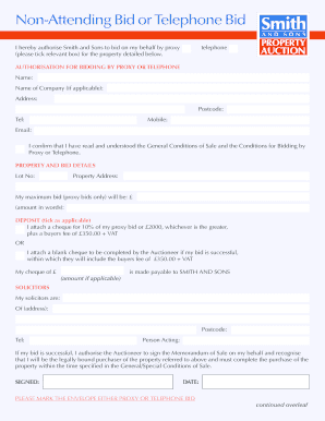 Proxy or Telephone Bid Authorization