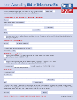 Proxy or Telephone Bid Authorization
