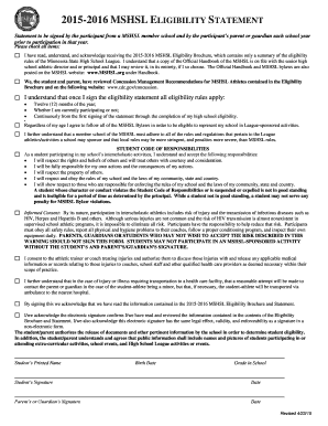 MSHSL Eligibility Statement and Sports Health Questionnaire