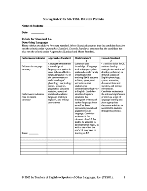 TESL Portfolio Rubric