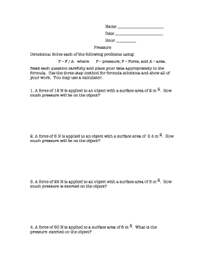 Physics Pressure Calculation Worksheet