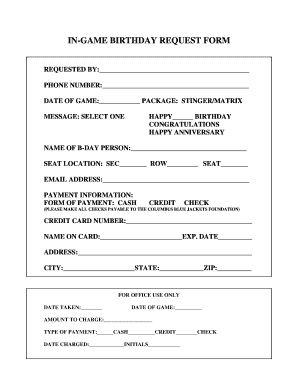 In-Game Birthday Request Form