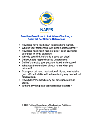 Pet Sitter Reference Check Form