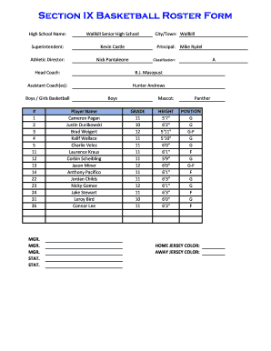 High School Basketball Roster Form