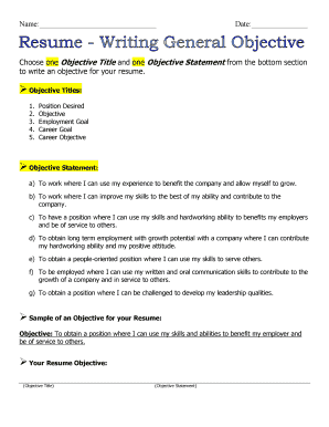 Resume Objective Form