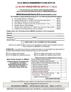 BMDCA Membership Dues Notice