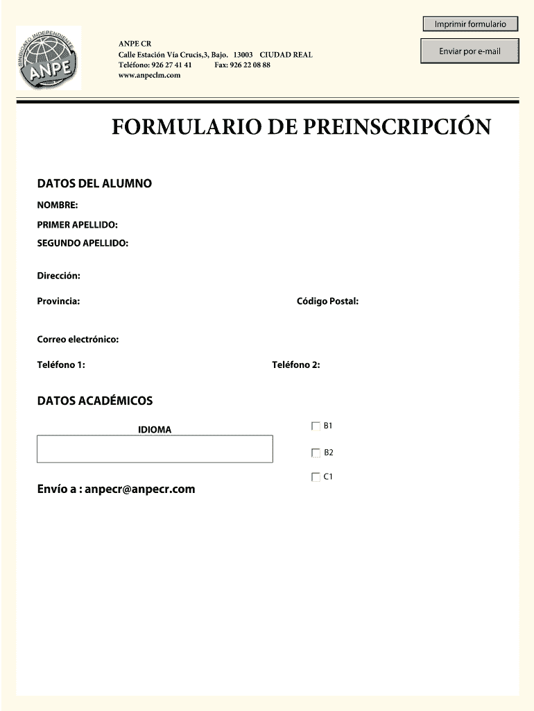 FORMULARIO DE PREINSCRIPCION - anpeclmcom Vista previa en la página 1