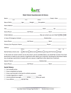 Male Patient Questionnaire & History Form