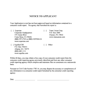 Notice to Applicant for Credit Report