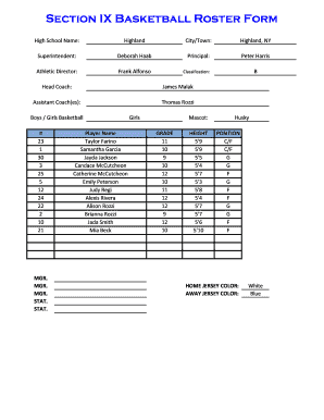 High School Girls Basketball Roster Form