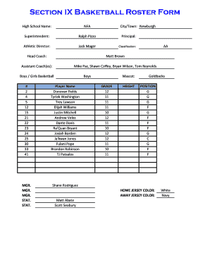 High School Basketball Roster Form
