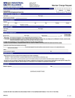 Labourer’s Local 493 Supplemental Pension Plan Member Change Request