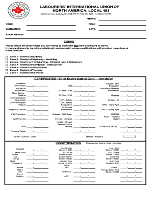 Labourers Union Local 493 Work Availability Form