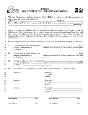 New Construction Insulation Disclosure Rider