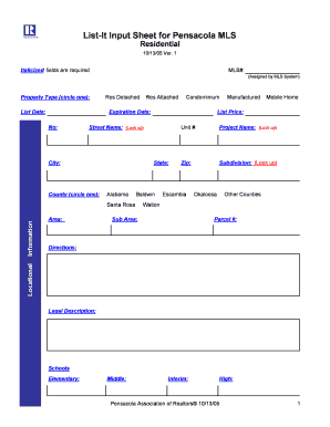 Pensacola MLS Residential Listing Form