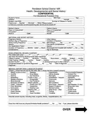 Pendleton School District Student Health Form