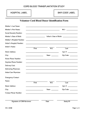 Volunteer Cord Blood Donor Identification Form
