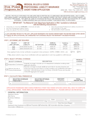 Medical Biller & Coder Professional Liability Insurance Application