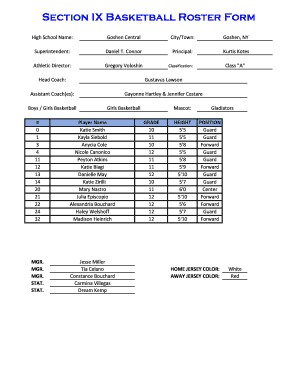 High School Girls Basketball Roster Form