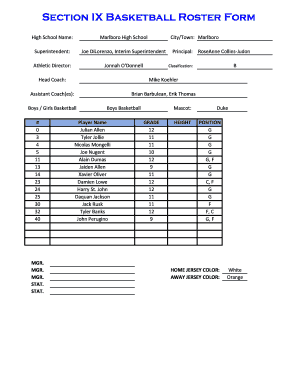 High School Basketball Roster Form
