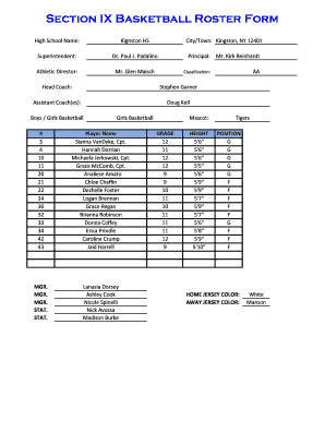 High School Girls Basketball Roster Form