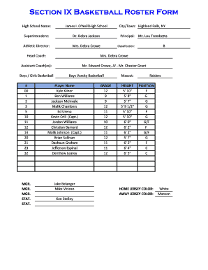 High School Basketball Roster Form